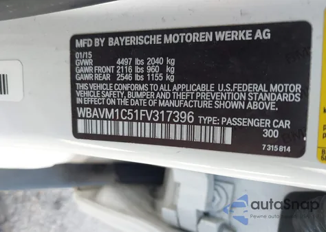 2015 BMW X1 Sdrive28I из США, поврежденный, VIN WBAVM1C51FV317396